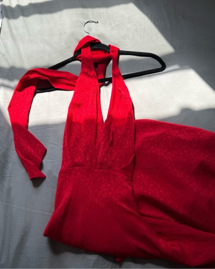 Red Satin Midi Dress - Image 2