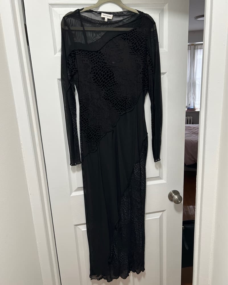 Another Girl Long Black Mesh Dress - Image 1