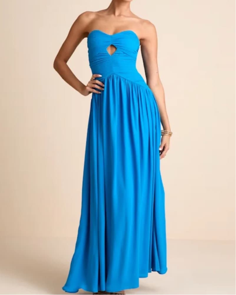 Rozala Bright Blue Pleated Strapless Max - Image 1