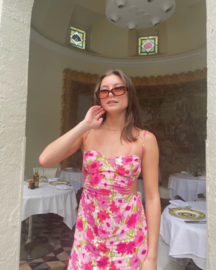 Pink Floral Cutout Bustier Mini Dress - Image 1