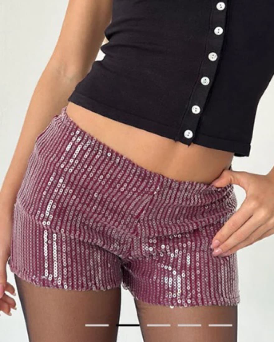 MAROON SEQUIN MICRO SHORTS - Image 3