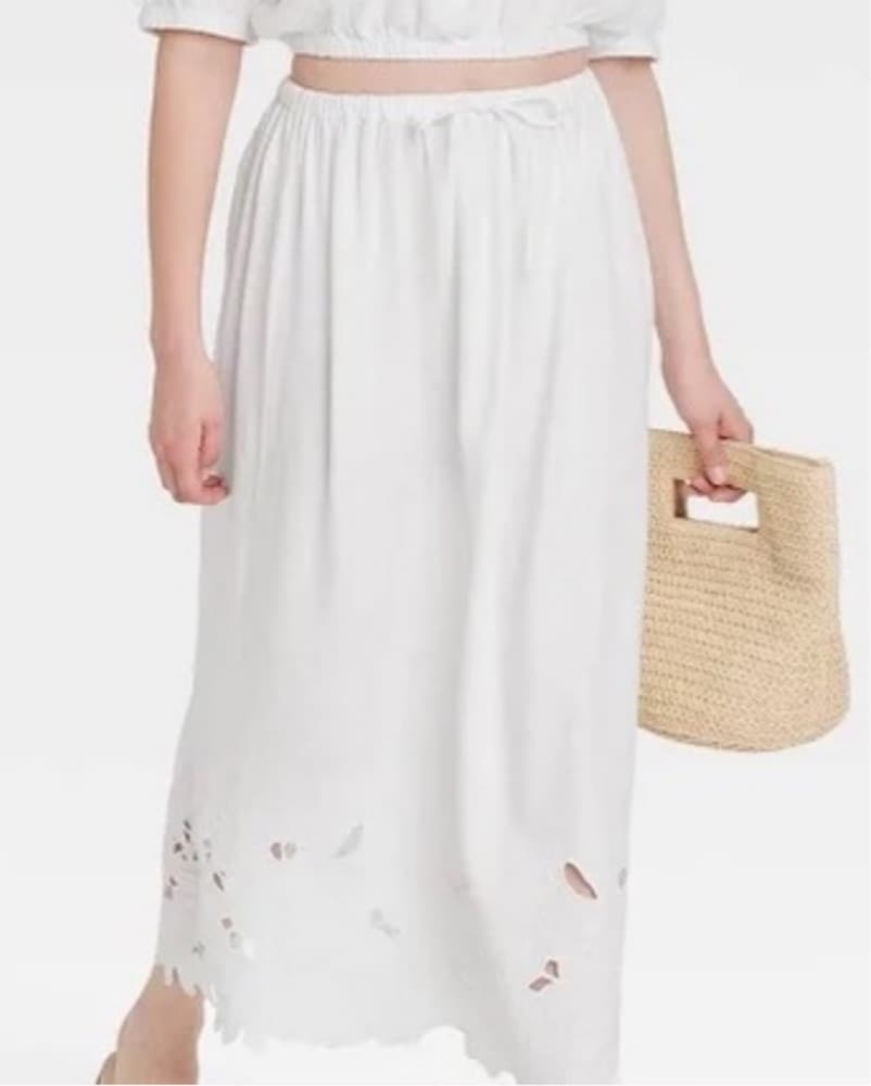 White Linen Midi Skirt - Image 1