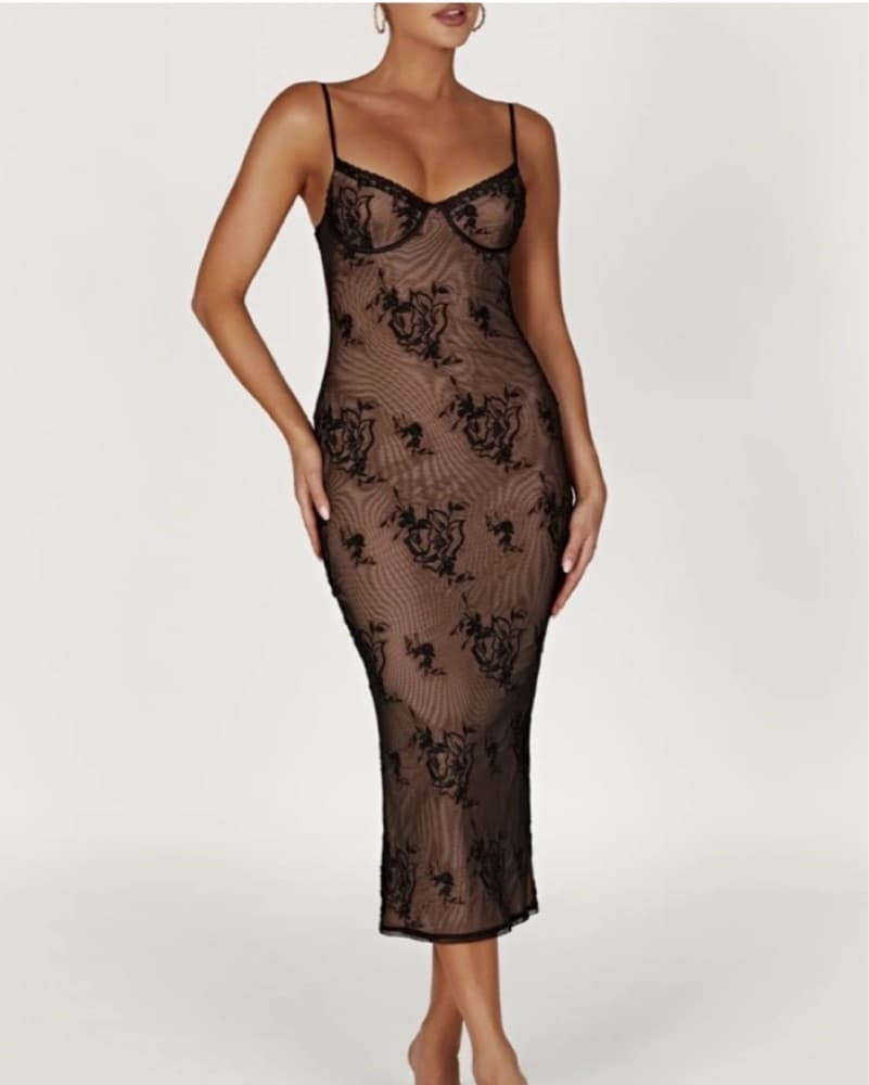 Black Meshki Mesh Embroidered Dress  - Image 1