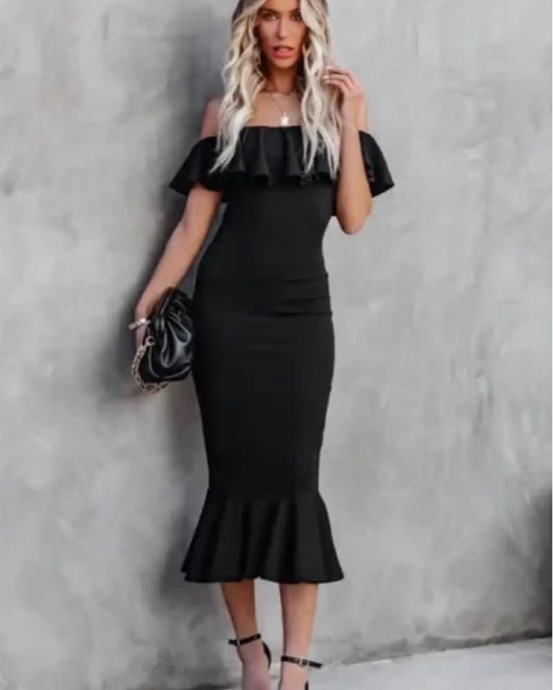VICI Havana Ruffle Midi Dress Black - Image 1