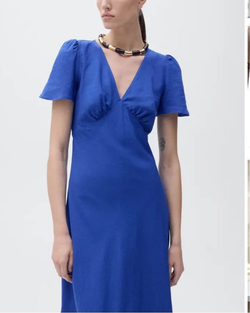 Mango Blue Linen midi Dress - Image 3