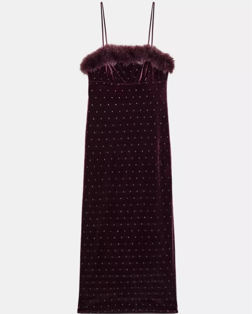 Velvet Plum Dress With Faux Fur - Image 1