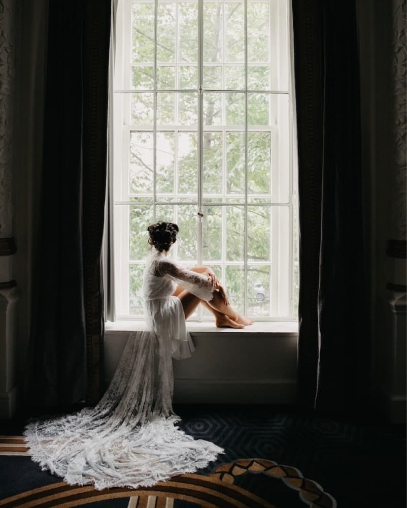 White Lace Bridal Robe With Train - Image 4