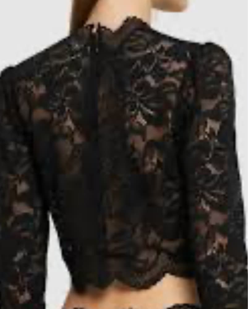 Black Floral Lace Crop Top - Image 2