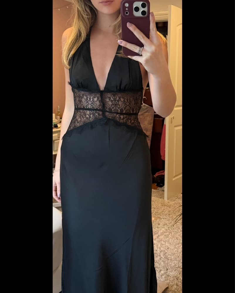 Meshki Lace Accented Satin Maxi Dress - Image 1