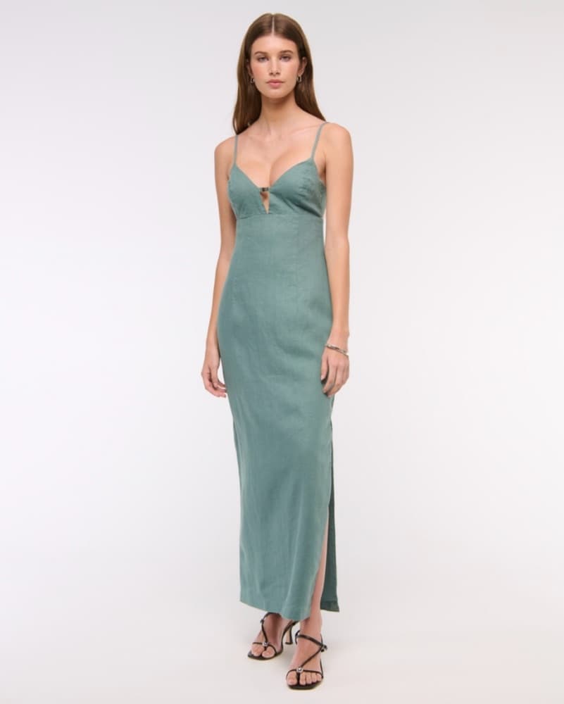 Premium Linen Midi Sage Green Dress  - Image 1