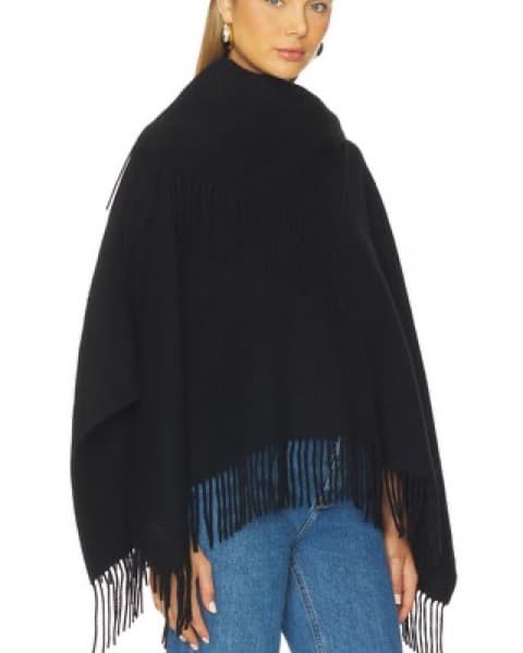 Oversized Black Fringe Poncho - Image 2