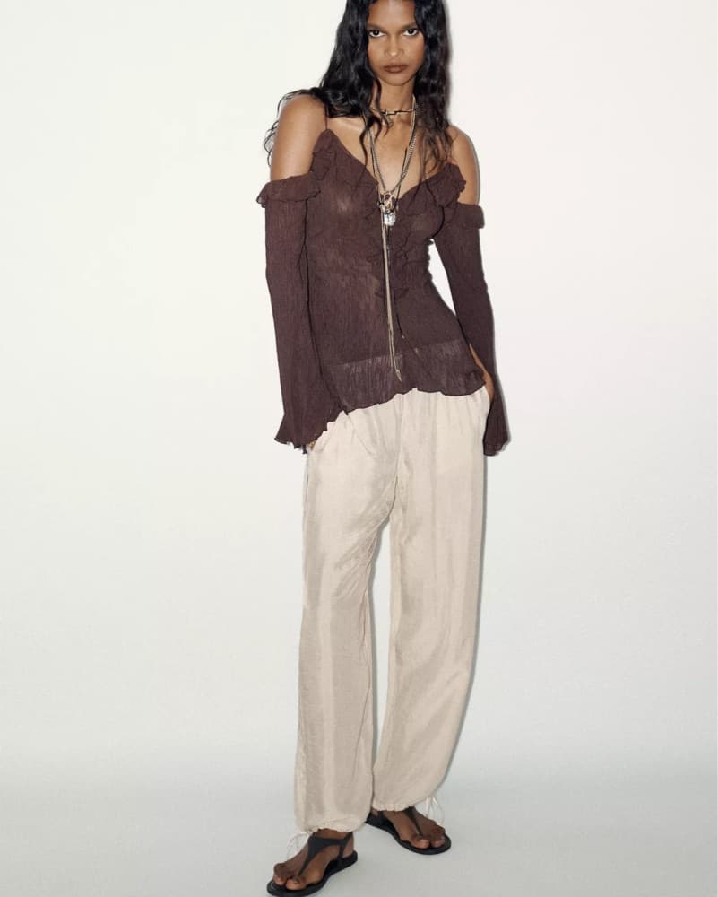 Zara Ruffled Cold shoulder Top - Image 1