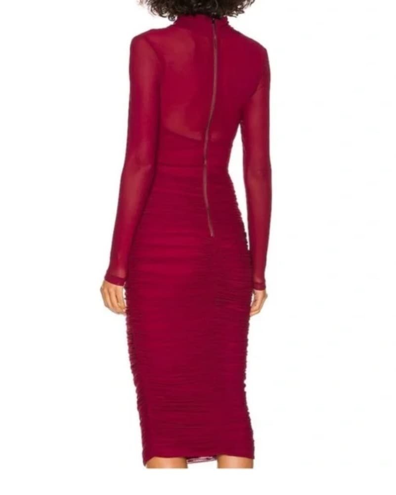 Bardot Burgundy Sheer Long Sleeve Dress - Image 2