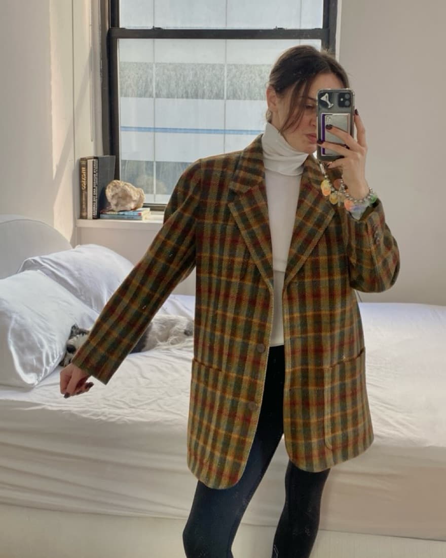 Vintage Plaid Wool Oversized Blazer - Image 1