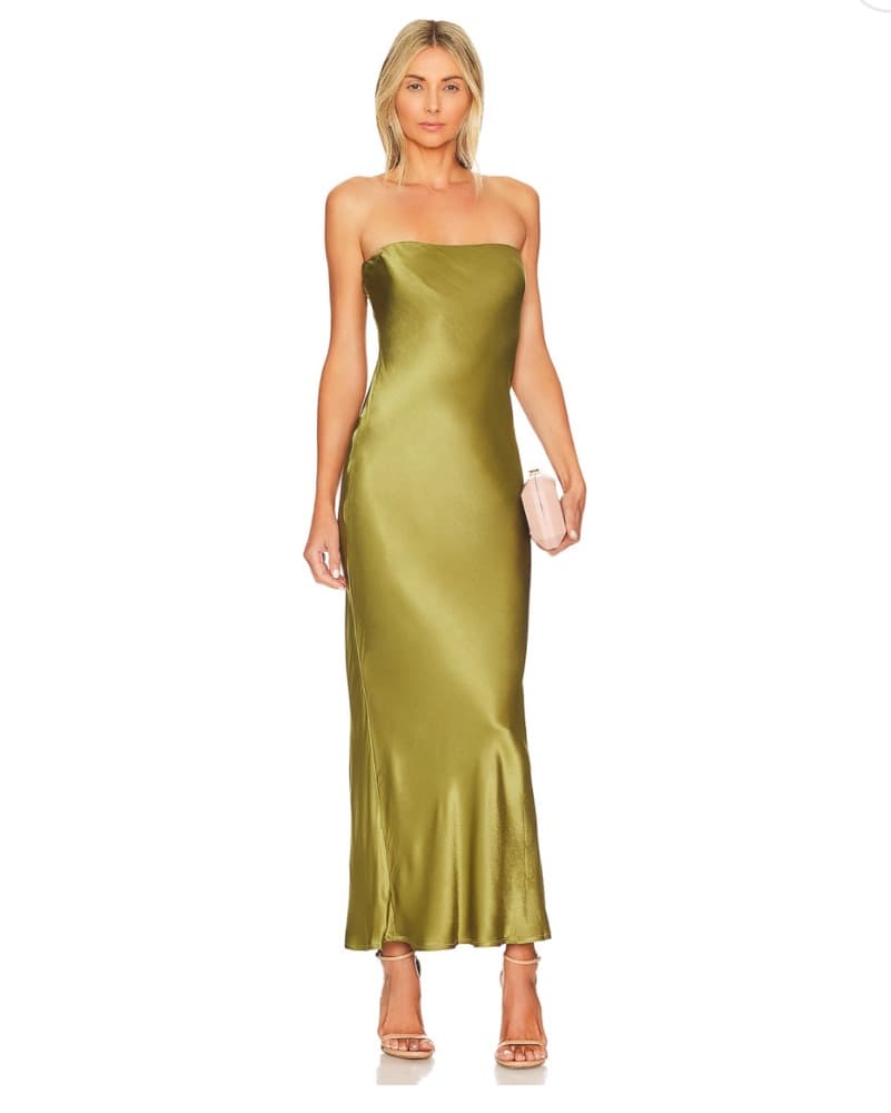 SNDYS Strapless Midi Dress In Olive - Image 1