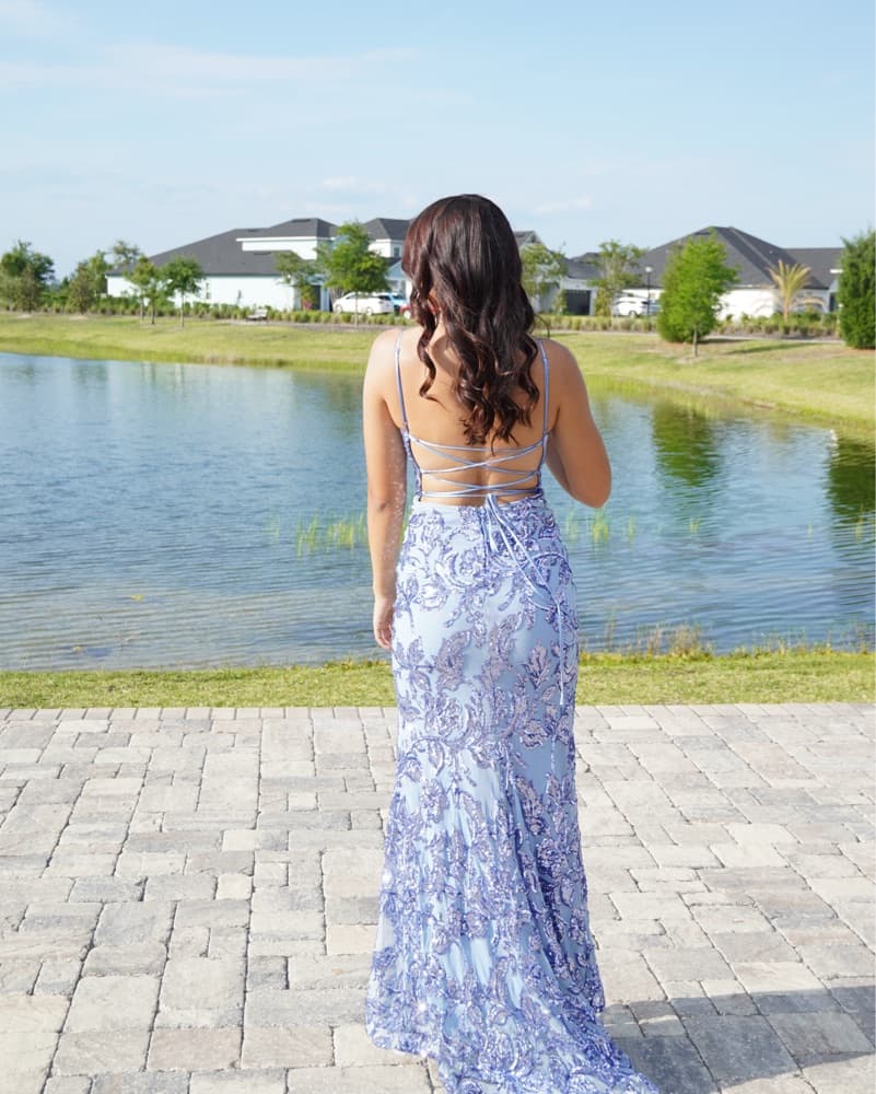 Stunning Sequined Mermaid Gown Lavendar - Image 2