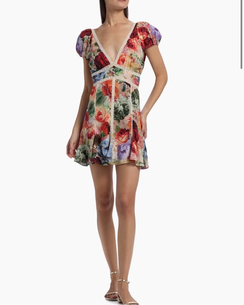 Vibrant Floral Puff Sleeve Mini Dress - Image 1