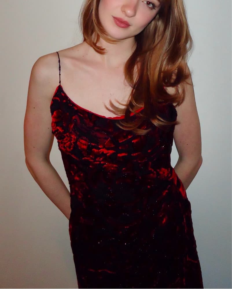 Vintage Black and Red Beaded Dress S - Image 1