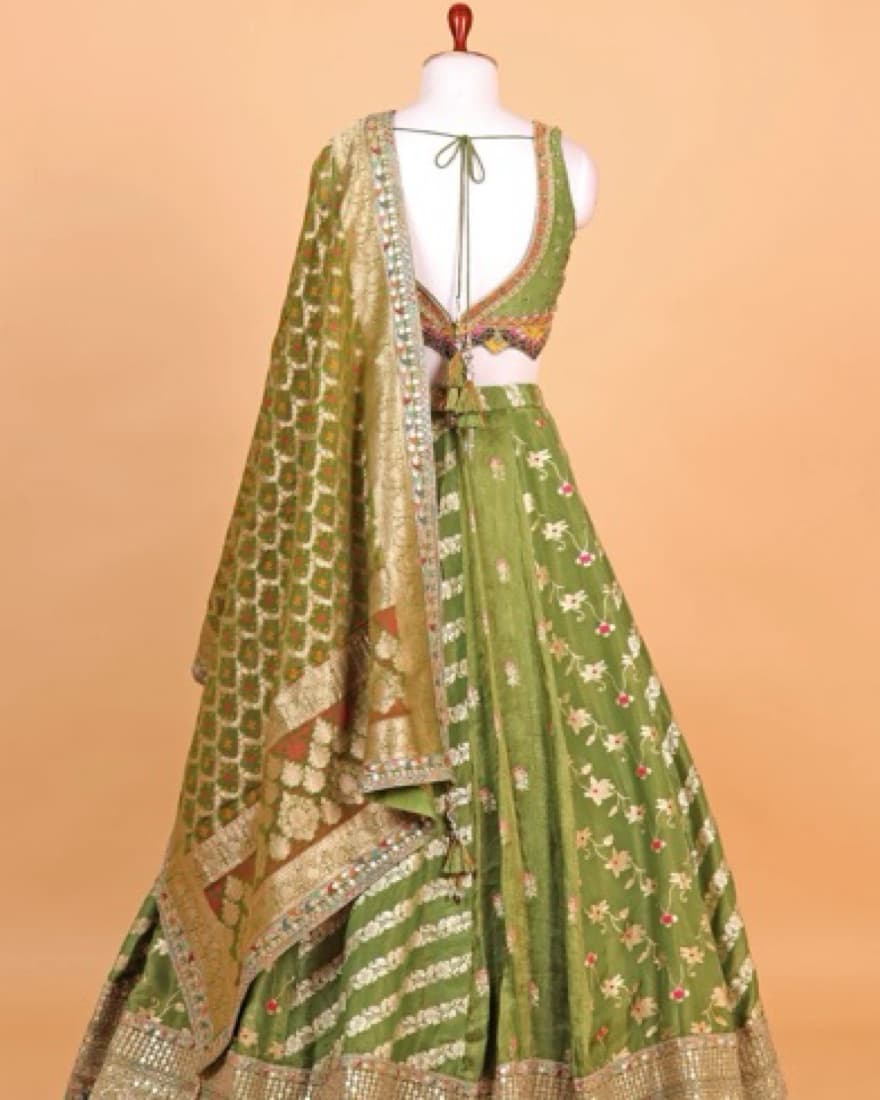Green Indian Wedding Lehenga - Image 4