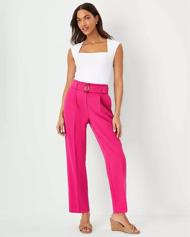 High Waisted Belted Hot Pink Trouser - Image 1