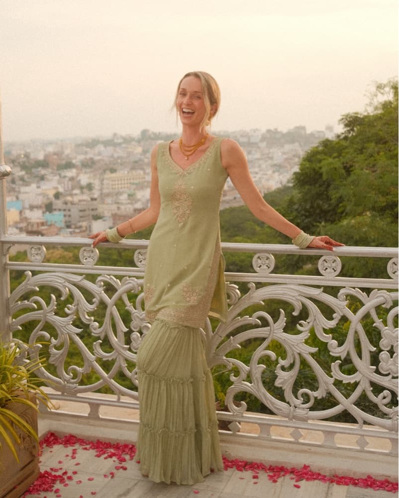 Light Green Indian Sharara Pant Set - Image 2