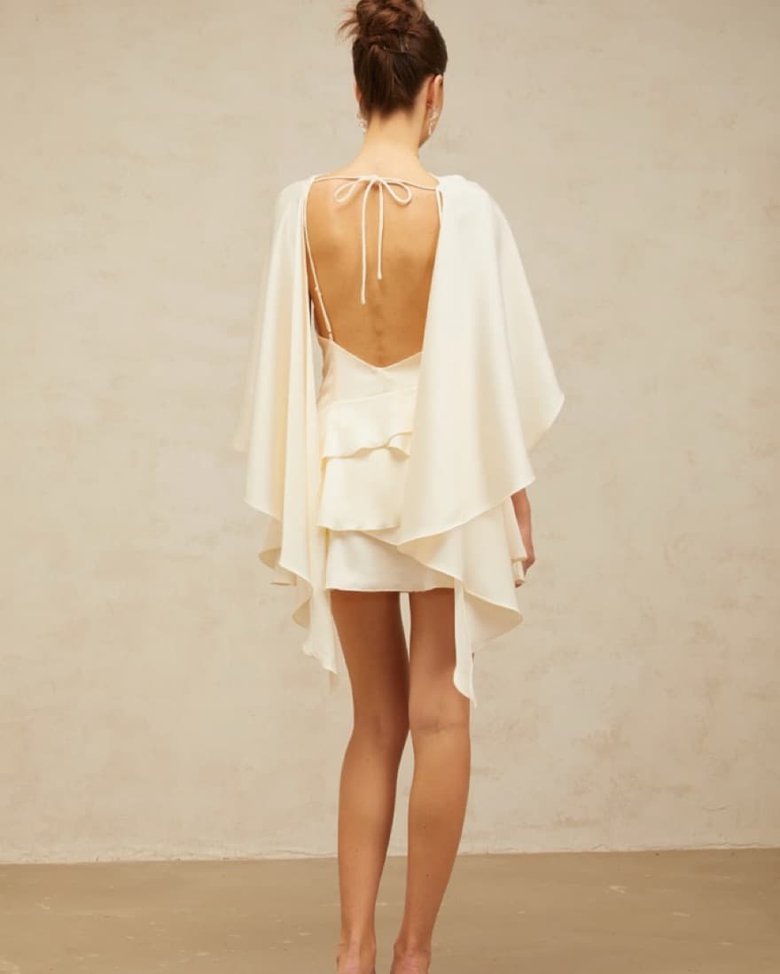 Lyna White Satin Ruffled Mini Dress - Image 2