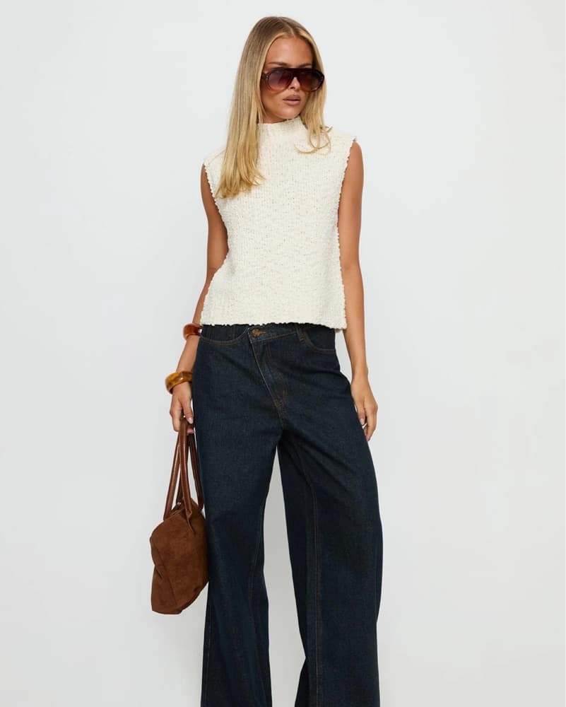 Lanette High Neck Sleeveless Top Cream - Image 3