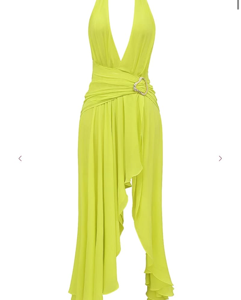 House of CB Neon Yellow Halter Gown - Image 4