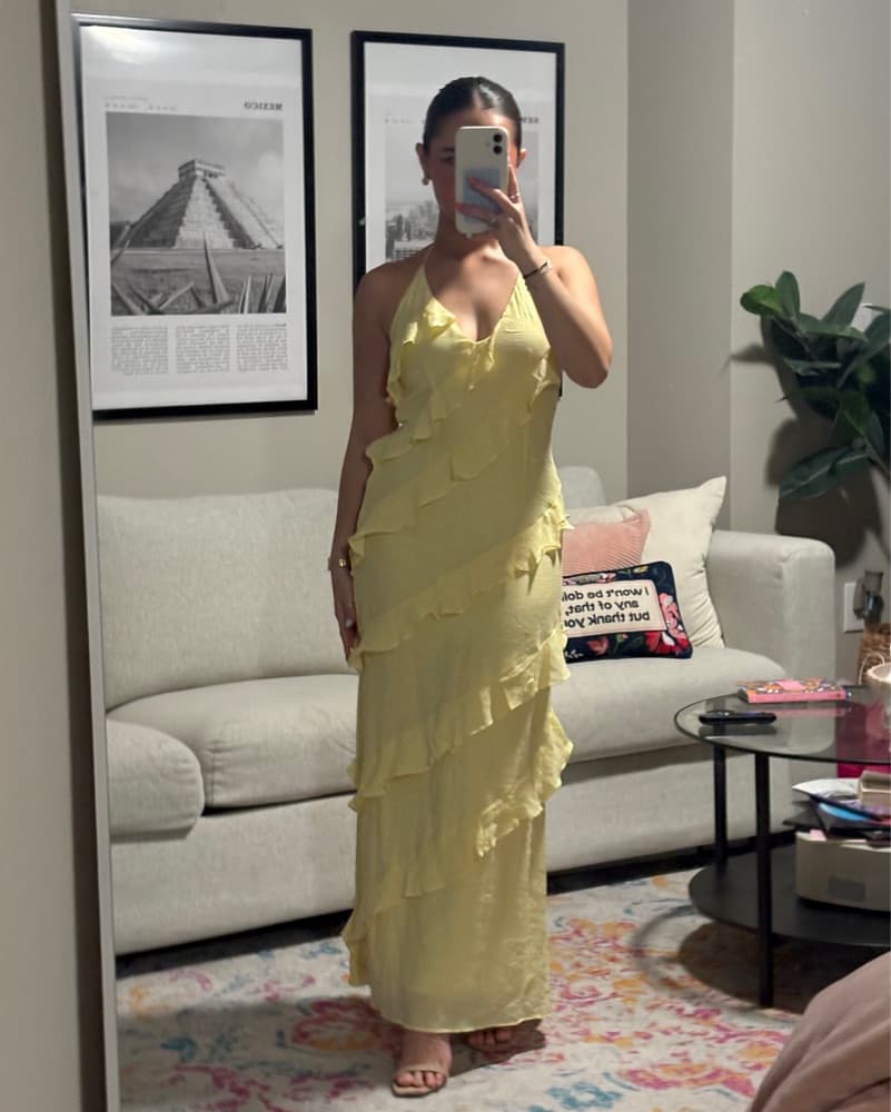 Ruffled Yellow Halter Maxi Dress - Image 4