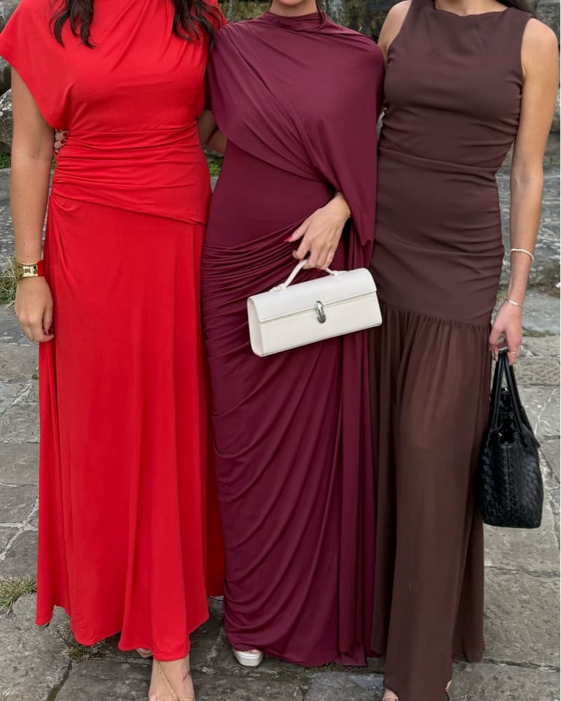 Burgundy Asymmetrical Dress & Cape - Image 2