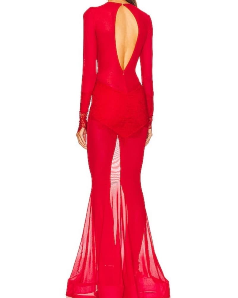 Michael Costello Red Martin Mermaid Gown - Image 5