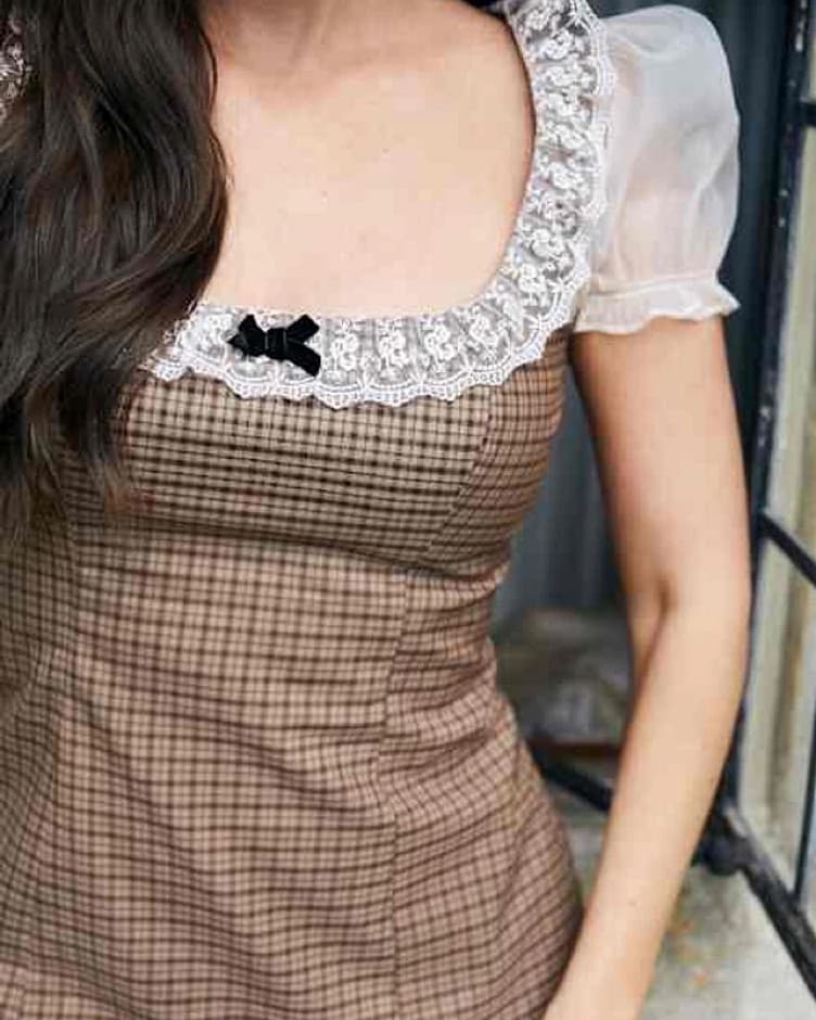 Reformation Bunny Dress Brown Plaid - Image 4