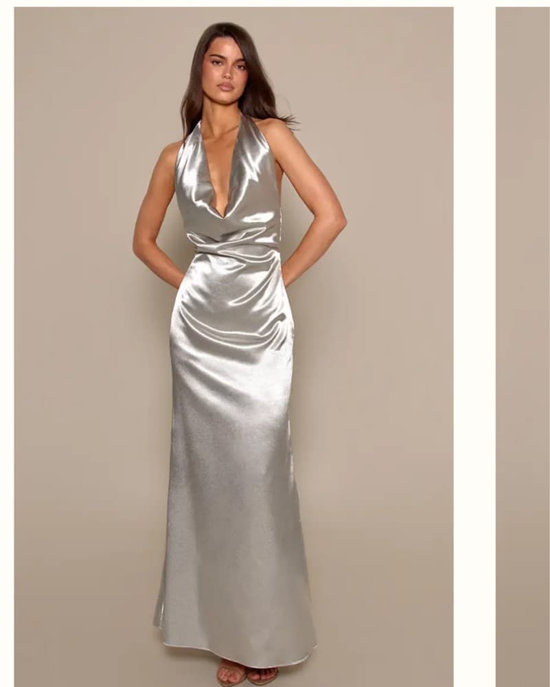 Silver Cowl Neck Maxi Dress - Image 1