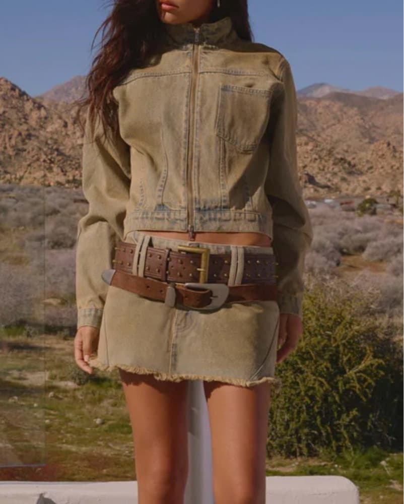 Distressed Denim Low-rise Skort - Image 2