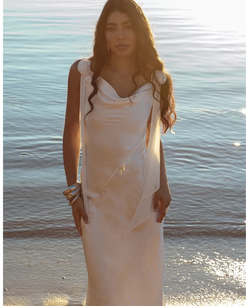 Selfie Leslie White Satin Maxi Dress - Image 1