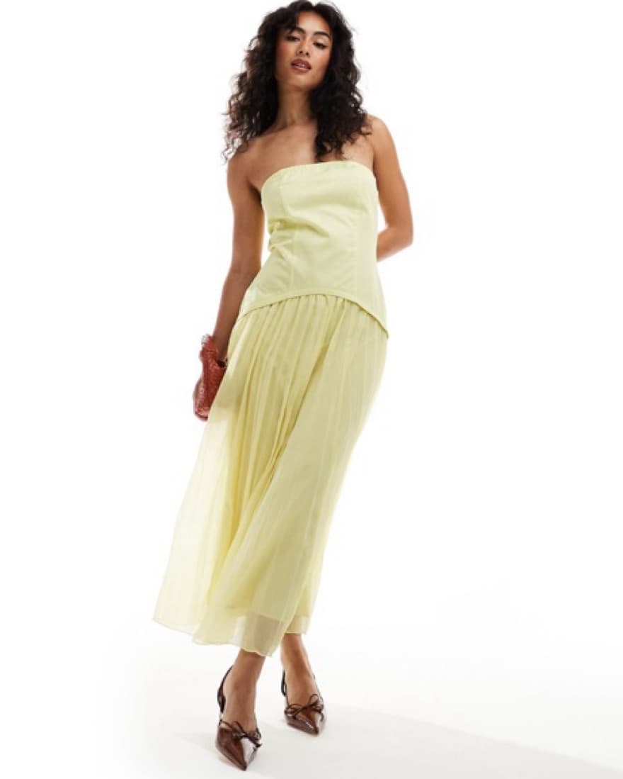 Bandeau Pleated Midi Dress In Lime  - Image 2