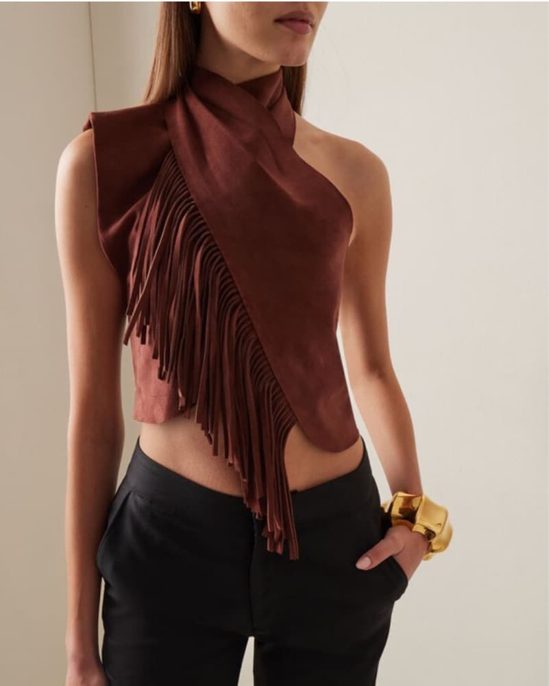 Johanna Ortiz Fringe Halter Top (Brown) - Image 2