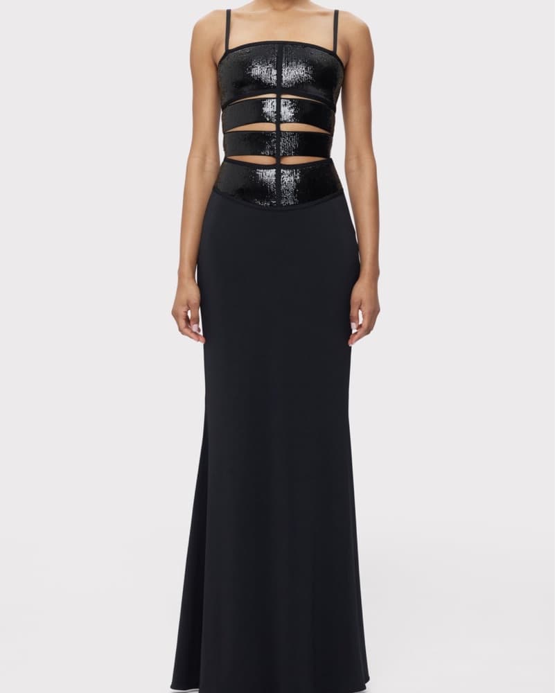Herve Leger Black Sequin Cut Out Gown - Image 1