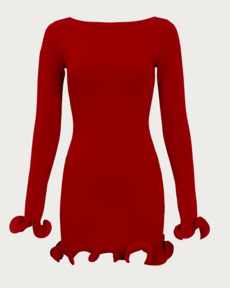 Red Ruffle Hem Mini Dress - SAME  - Image 3