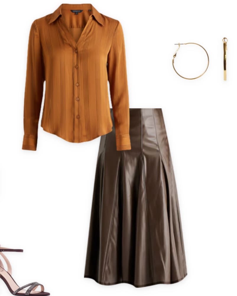 Brown Pleated Vegan Leather Maxi Skirt - Image 4