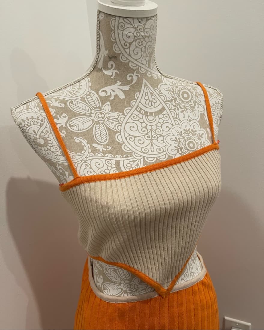 Orange And Tan Cut Out Knit Dress - Image 1