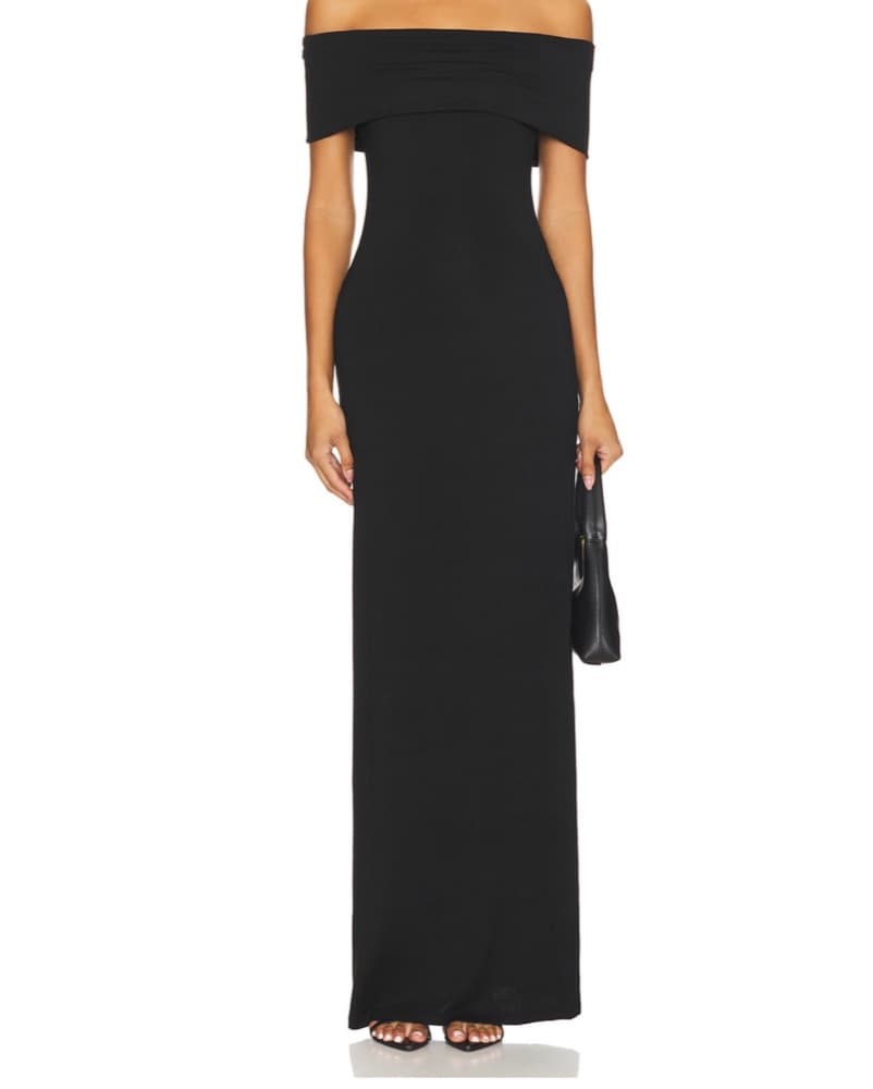 Off-the-Shoulder Sienna Black Maxi Dress - Image 1