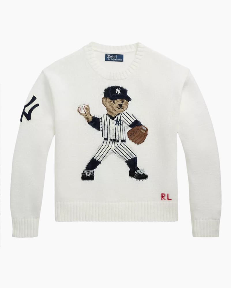 White RL Polo Bear Yankees Sweater - Image 1