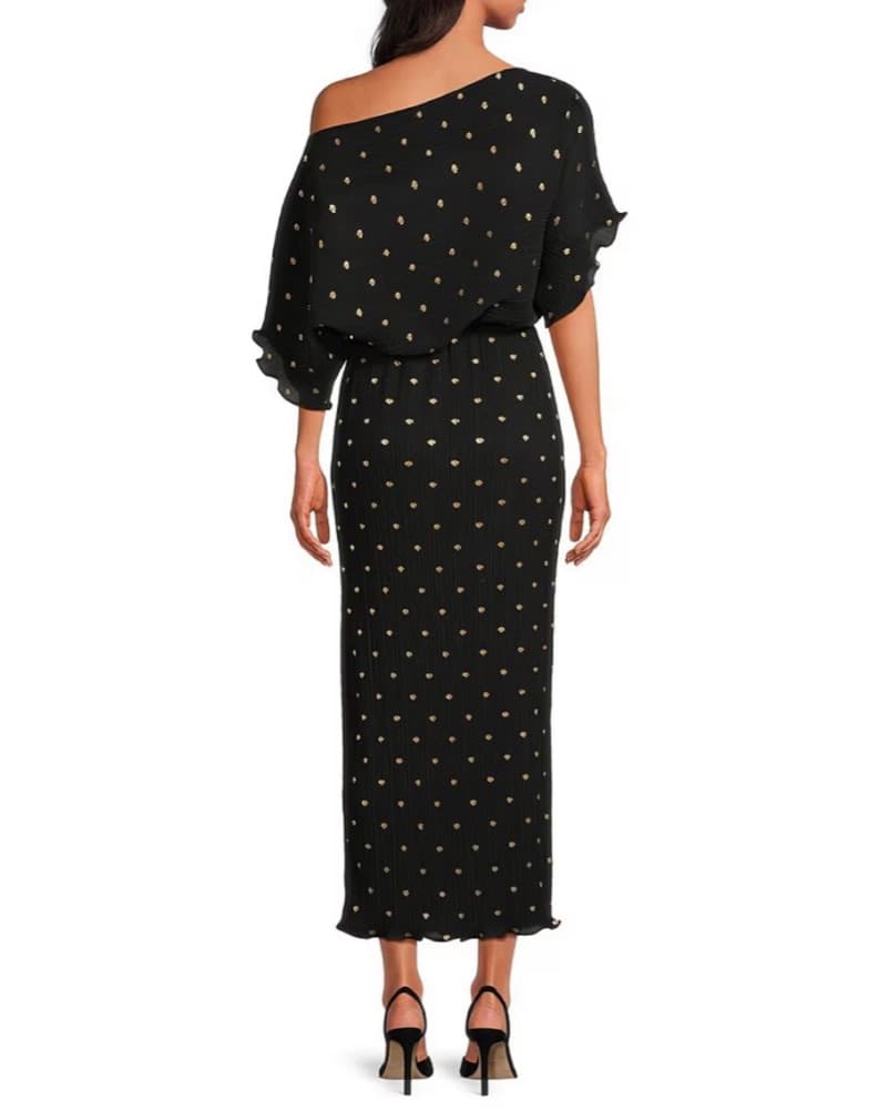 Black Tilly Plisse Dress with Gold Fleck - Image 2