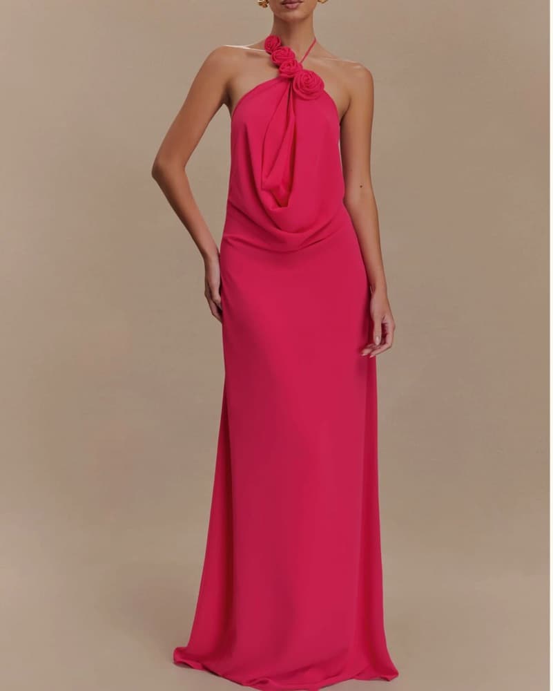 Rosalia Cowl Neck Maxi Dress - Raspberry - Image 1