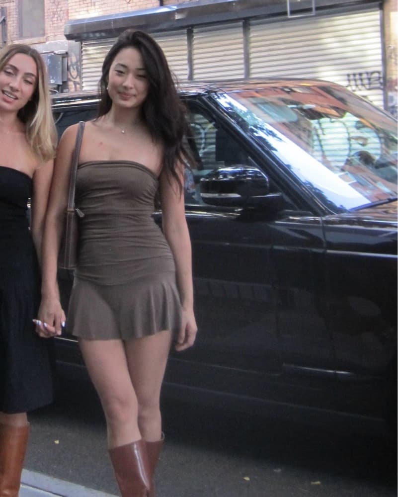 Brown Strapless With Jean Mini Dress - Image 3
