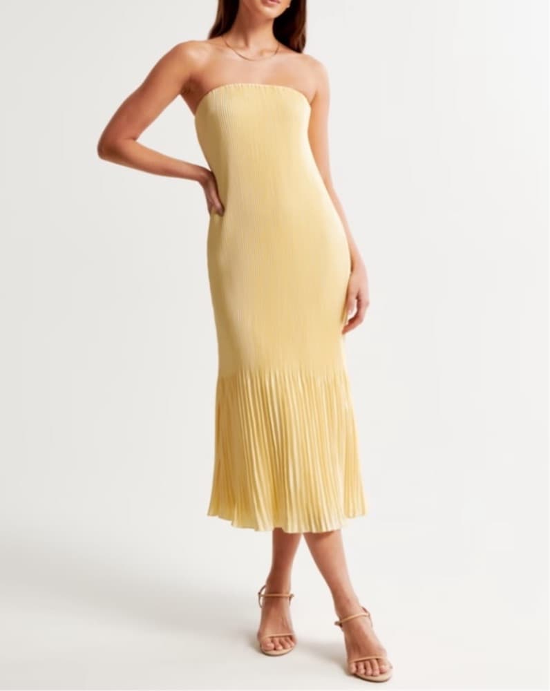 Giselle Yellow Pleated Midi Dress - Image 1