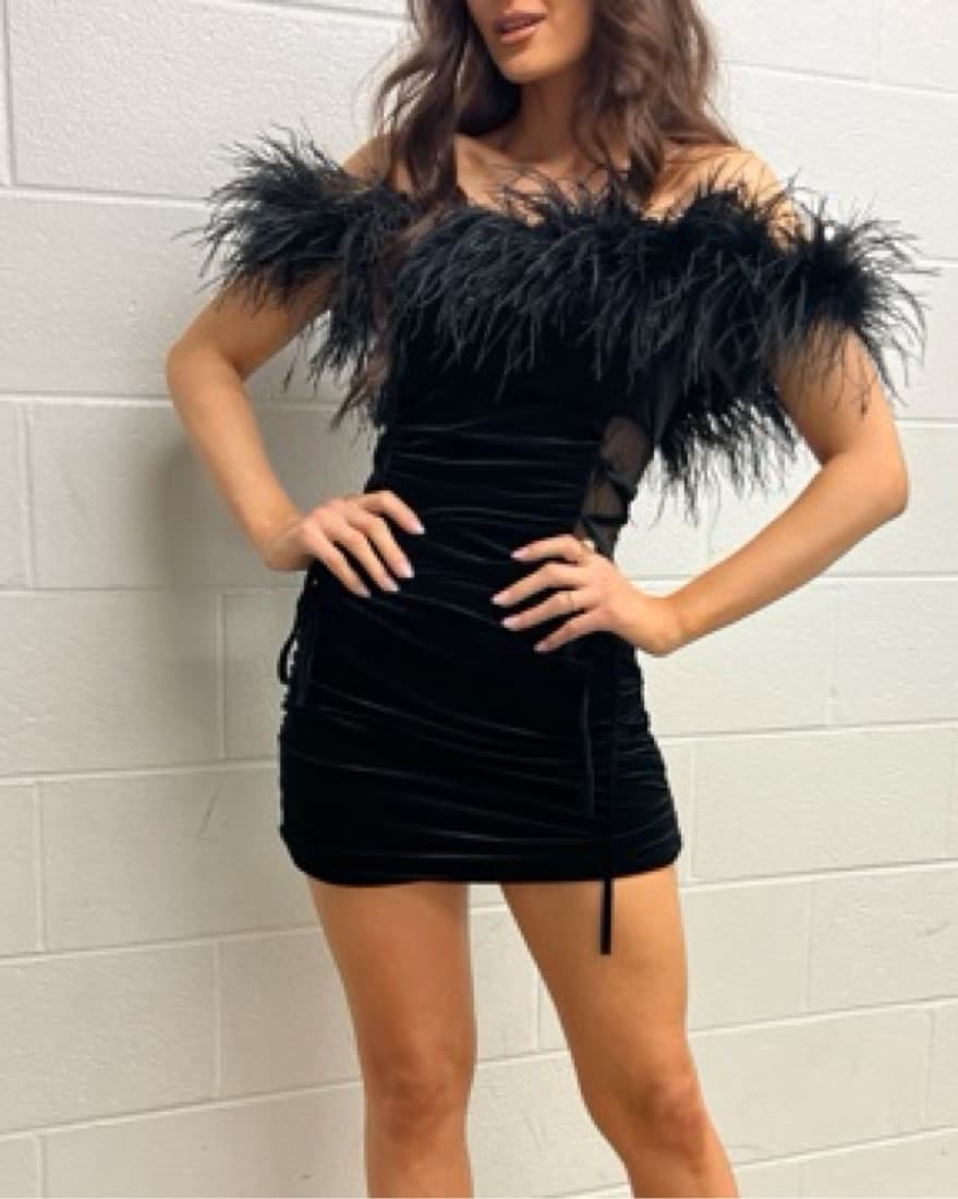 Real Ostrich Fur Mini Dress Black Small  - Image 6