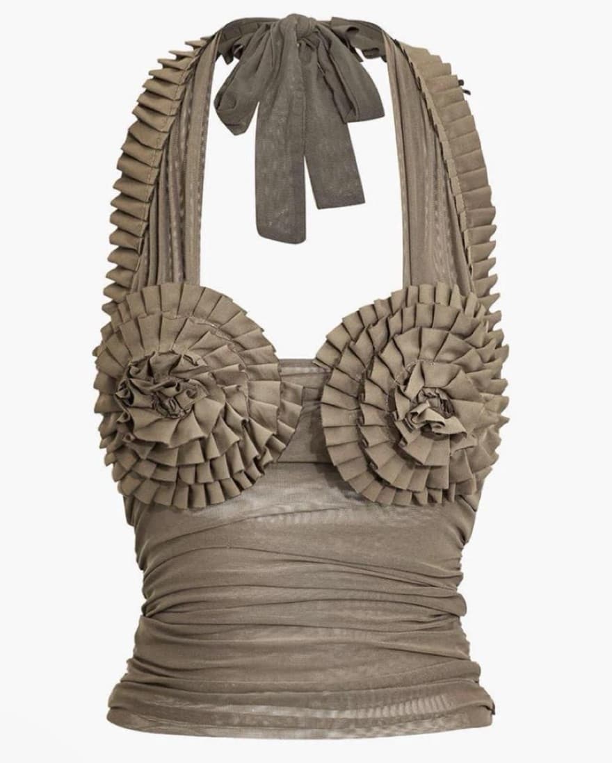 Khaki mesh Halter Top - Image 2