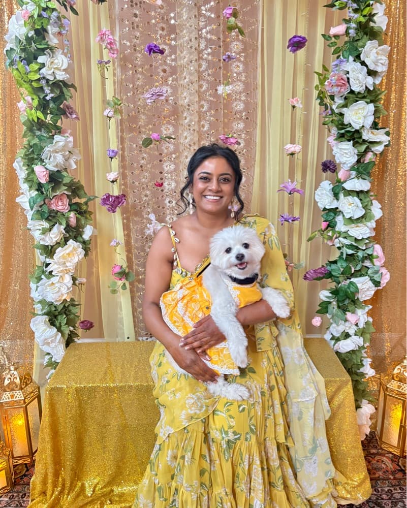 Yellow Floral Pre Draped Indian Saree - Image 4